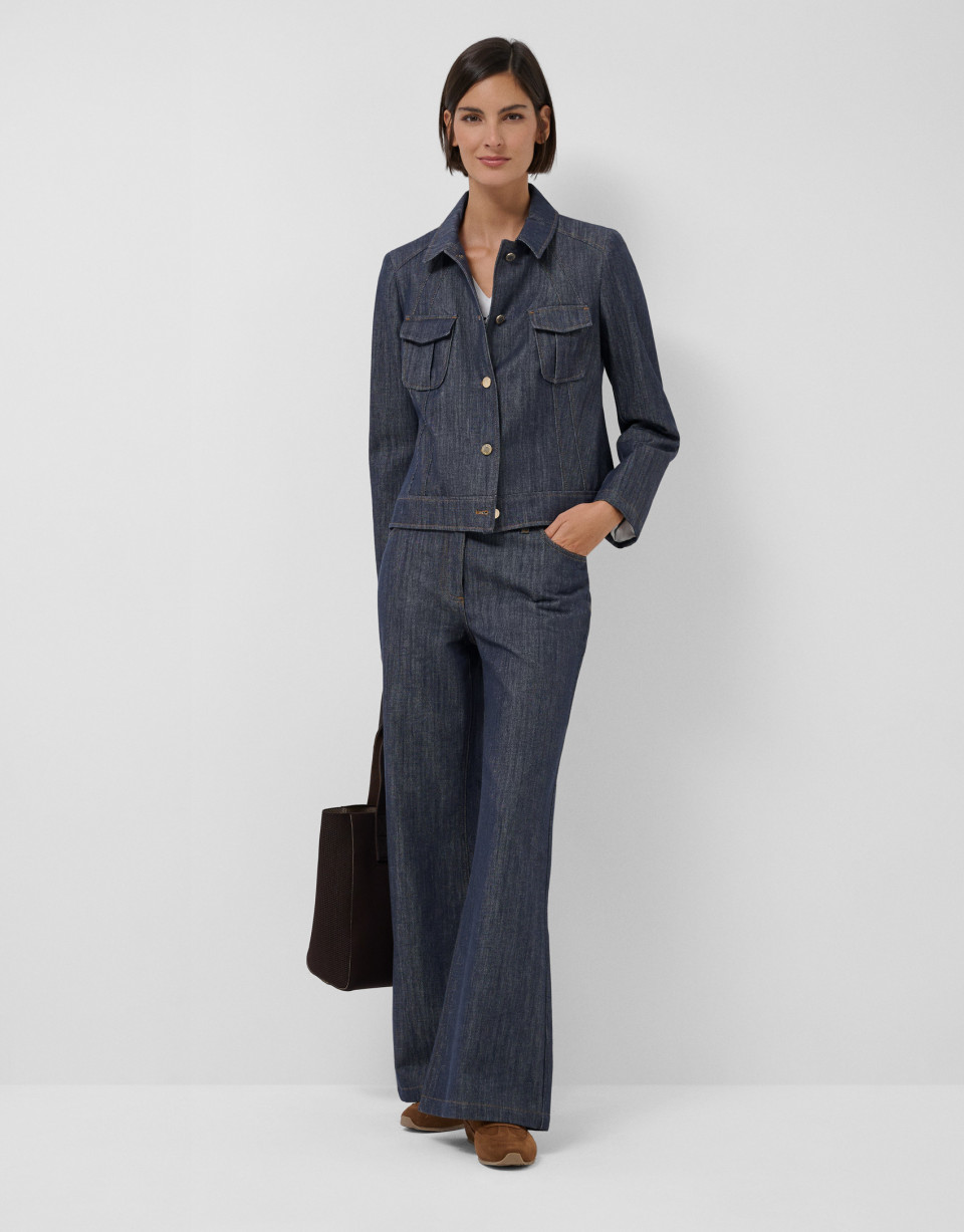 Chaqueta corta vaquera denim azul pespunteada | Roberto Verino