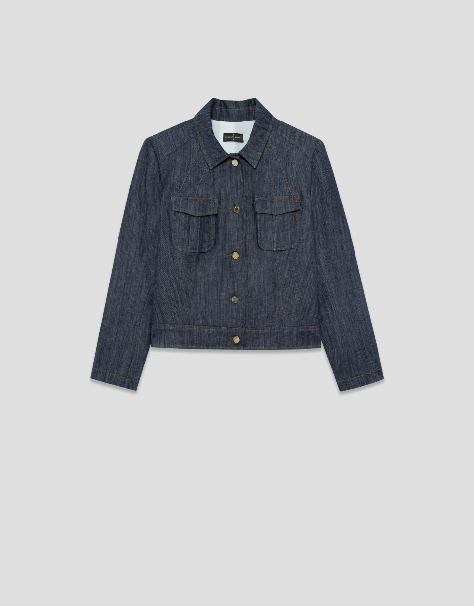 Short blue quilted denim jacket - Mujer | Roberto Verino