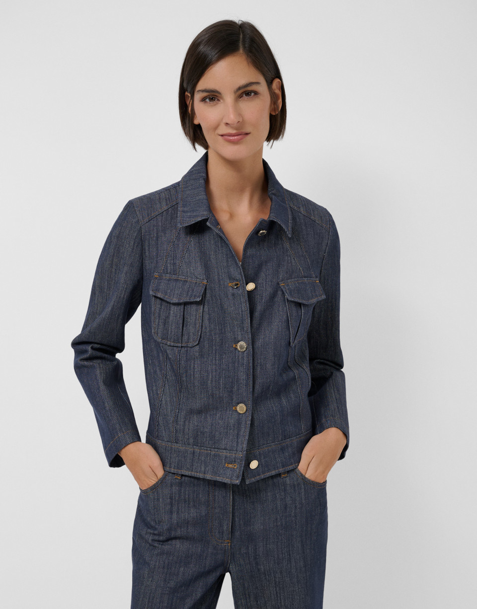 Chaqueta corta vaquera denim azul pespunteada | Roberto Verino