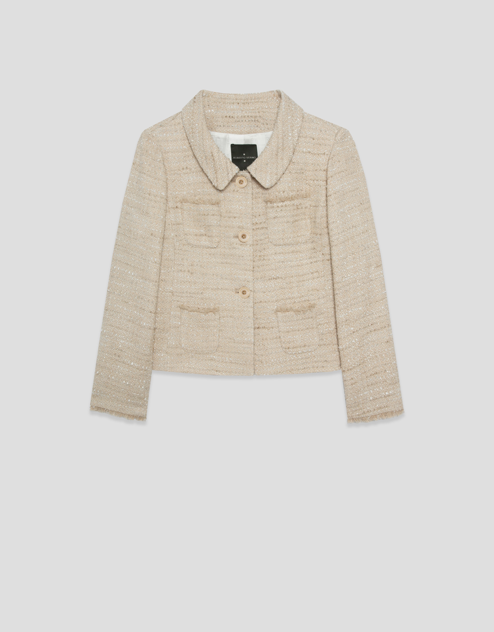 Short beige tweed four-pocket jacket - Mujer | Roberto Verino