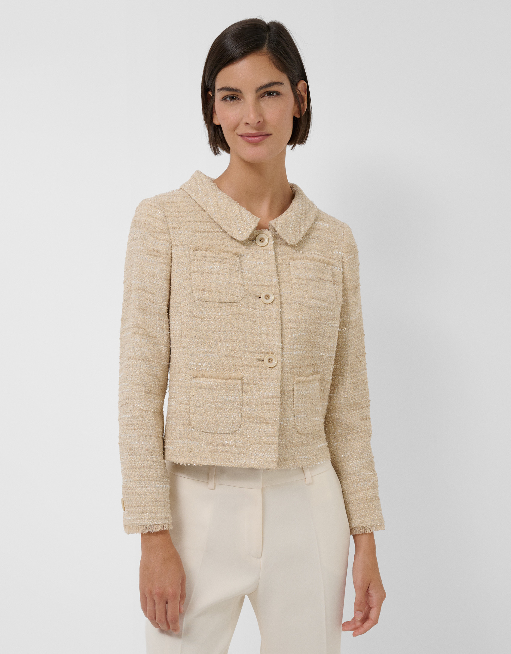 Short beige tweed four-pocket jacket - Mujer | Roberto Verino
