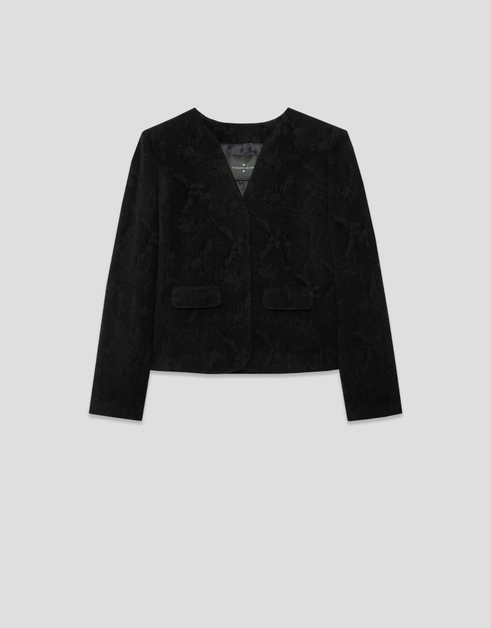 Black floral jacquard short jacket - Mujer | Roberto Verino
