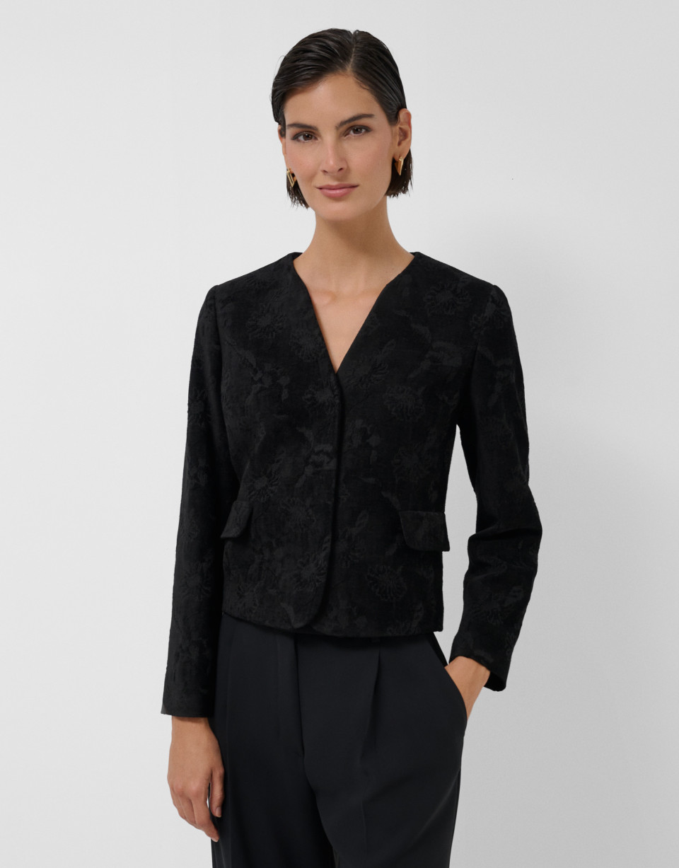 Chaqueta corta jacquard floral negro - Mujer | Roberto Verino