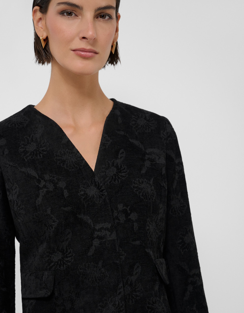 Black floral jacquard short jacket - Mujer | Roberto Verino