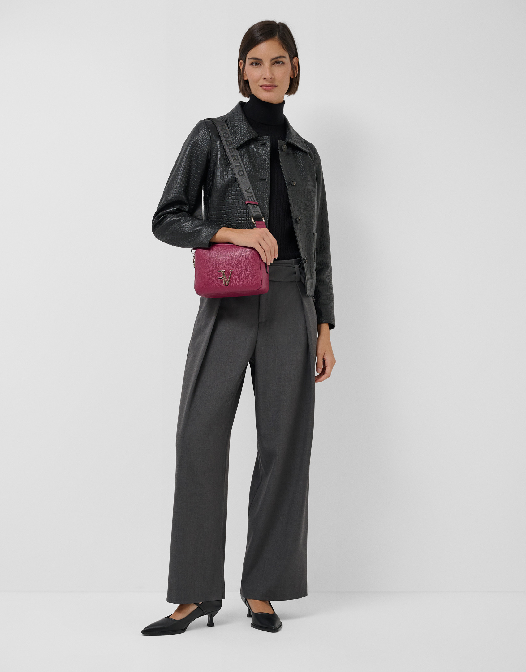 Black leather jacket with snake print - Mujer | Roberto Verino