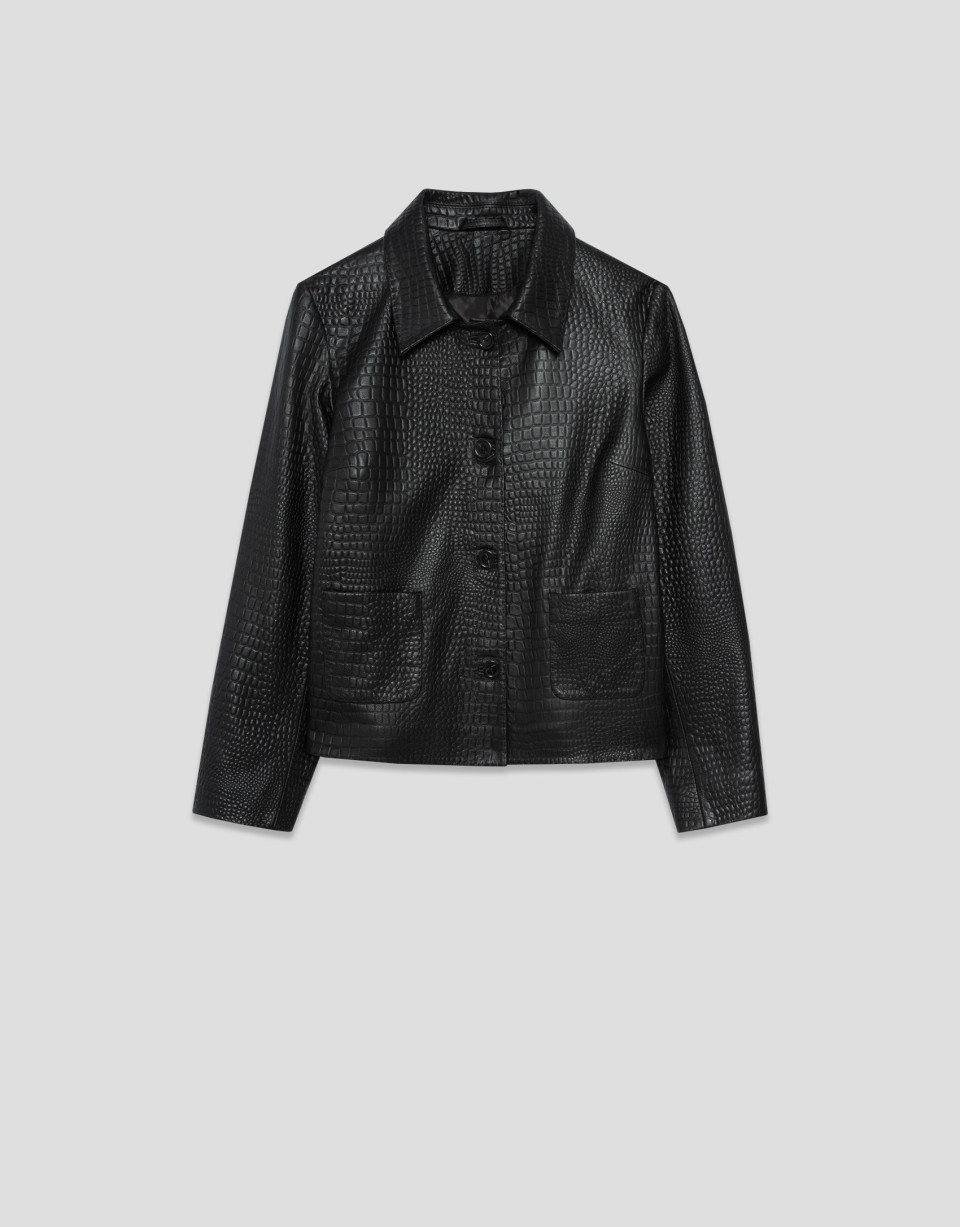 Black leather jacket with snake print - Mujer | Roberto Verino