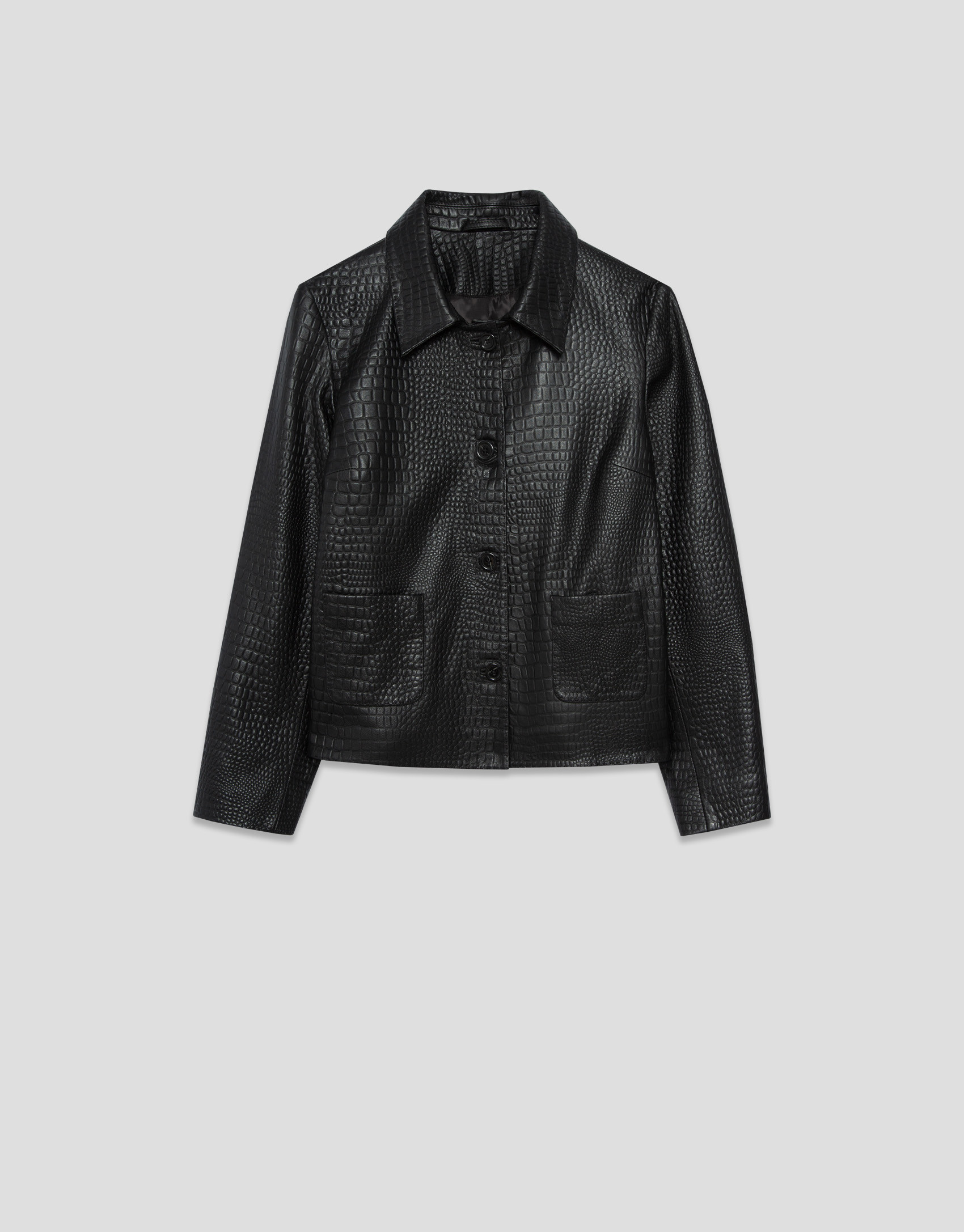 Black leather jacket with snake print - Mujer | Roberto Verino