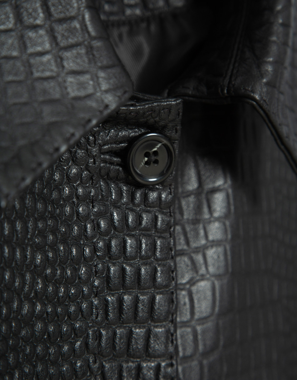 Black leather jacket with snake print - Mujer | Roberto Verino