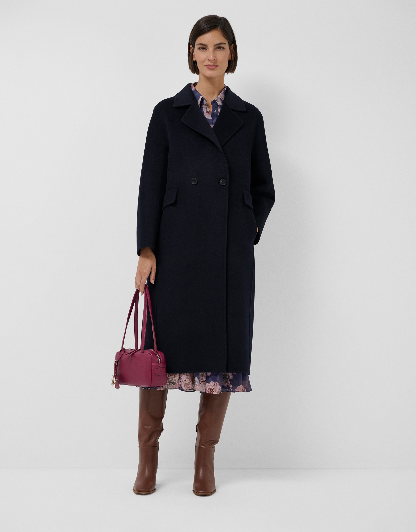 Navy blue double-face wool oversize ... | Roberto Verino