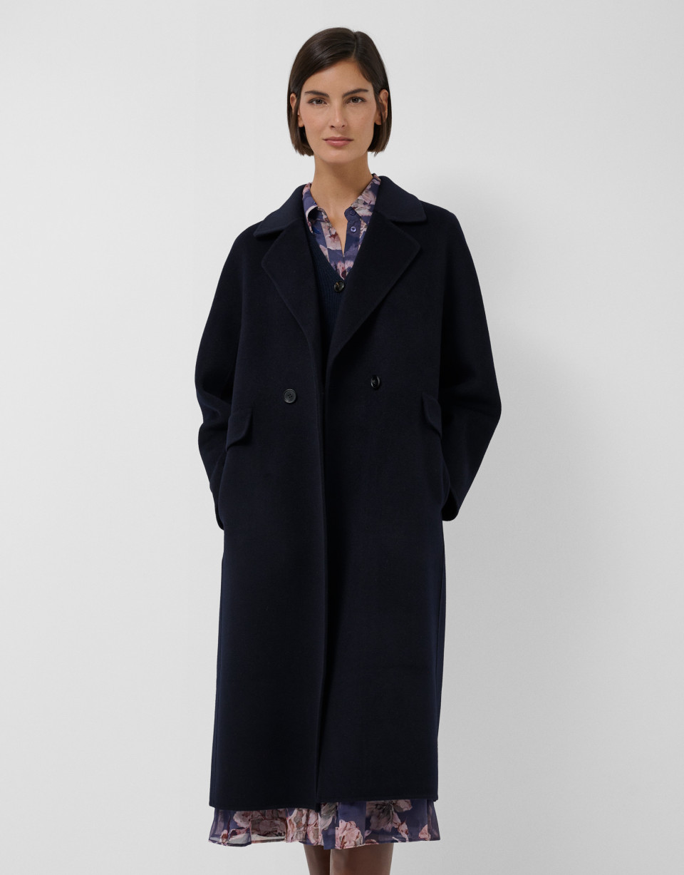 Navy blue double-face wool oversize ... | Roberto Verino