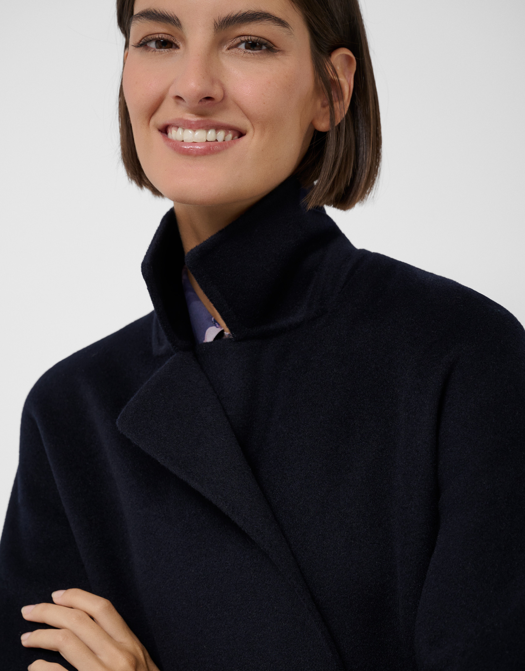 Navy blue double-face wool oversize ... | Roberto Verino