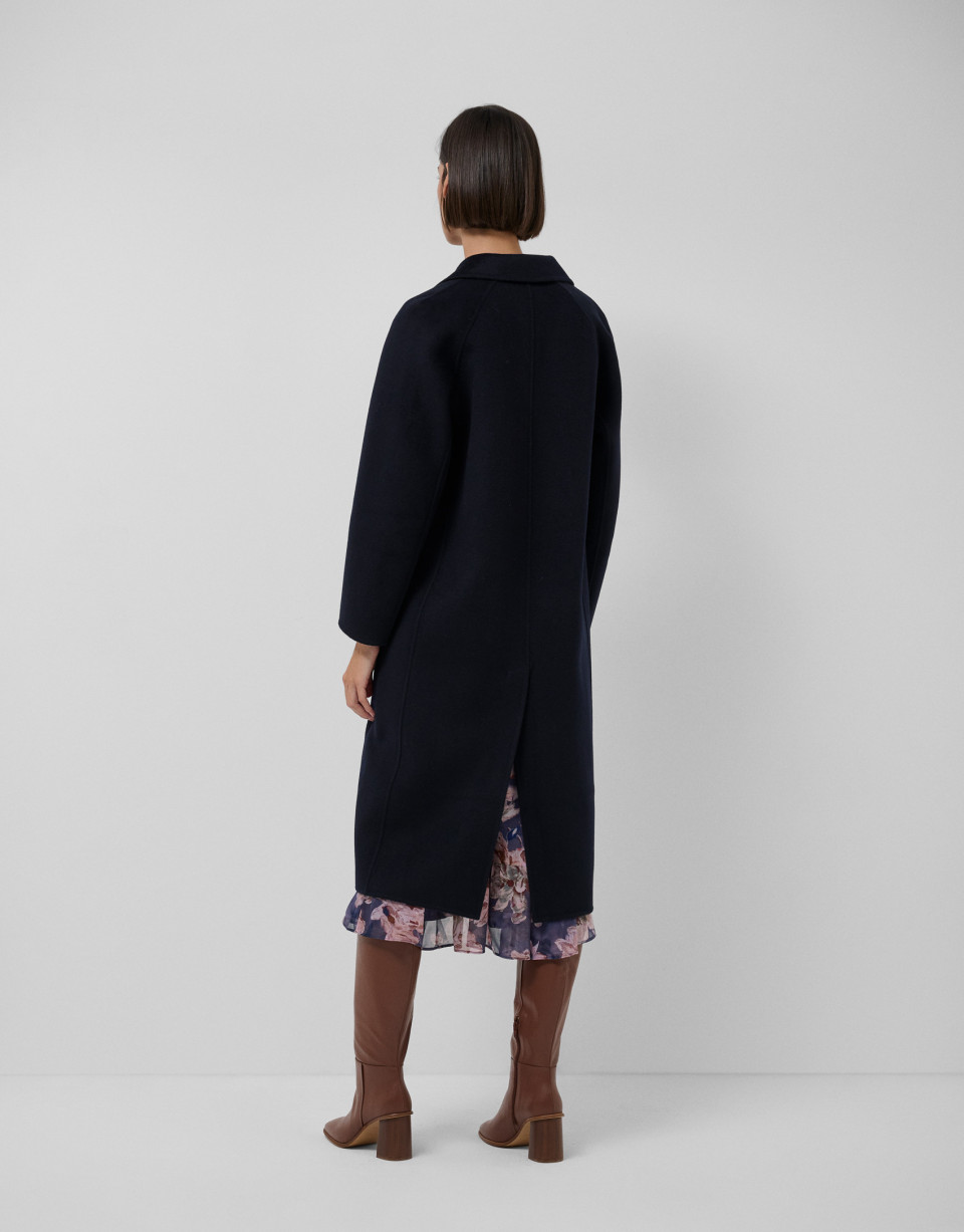 Navy blue double-face wool oversize ... | Roberto Verino