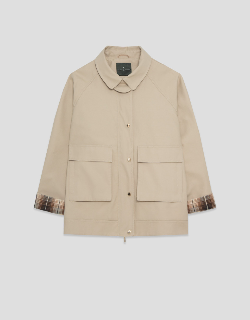 Beige and checkered double-sided cotton ... | Roberto Verino