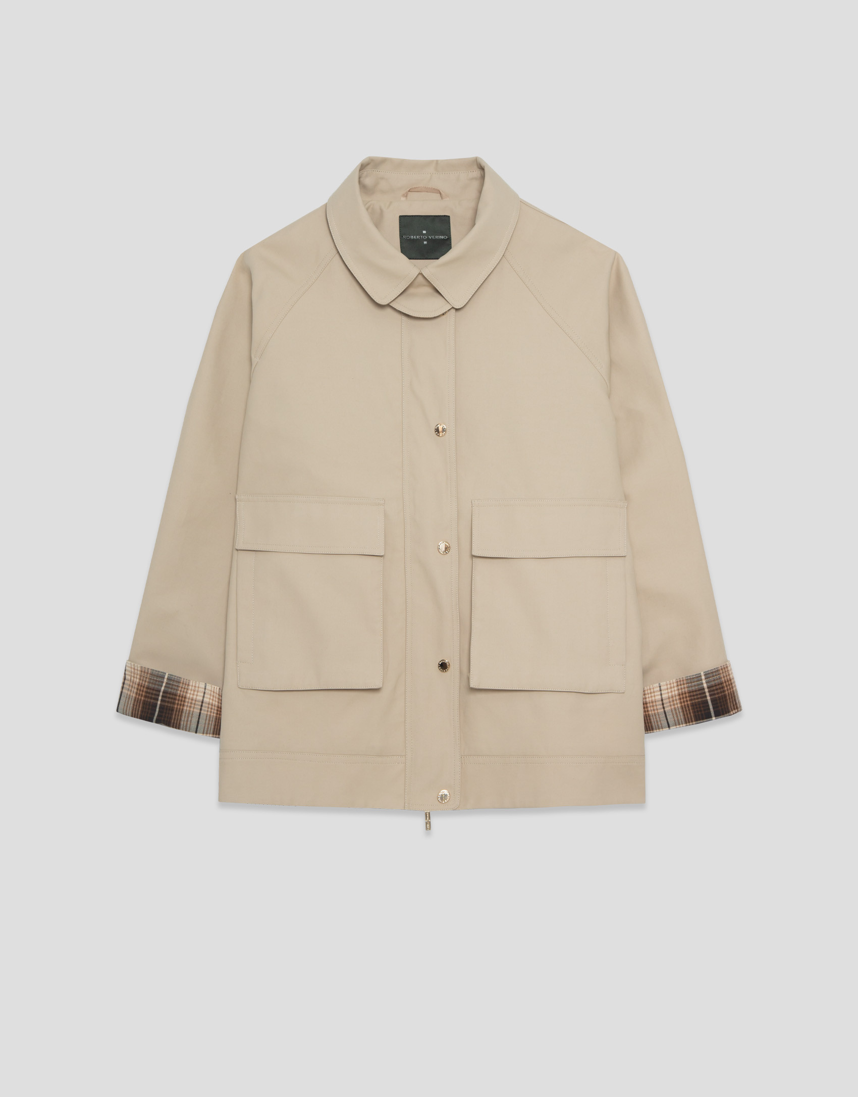 Beige and checkered double-sided cotton ... | Roberto Verino
