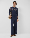 Navy blue jacquard knit zipper jacket with ... | Roberto Verino