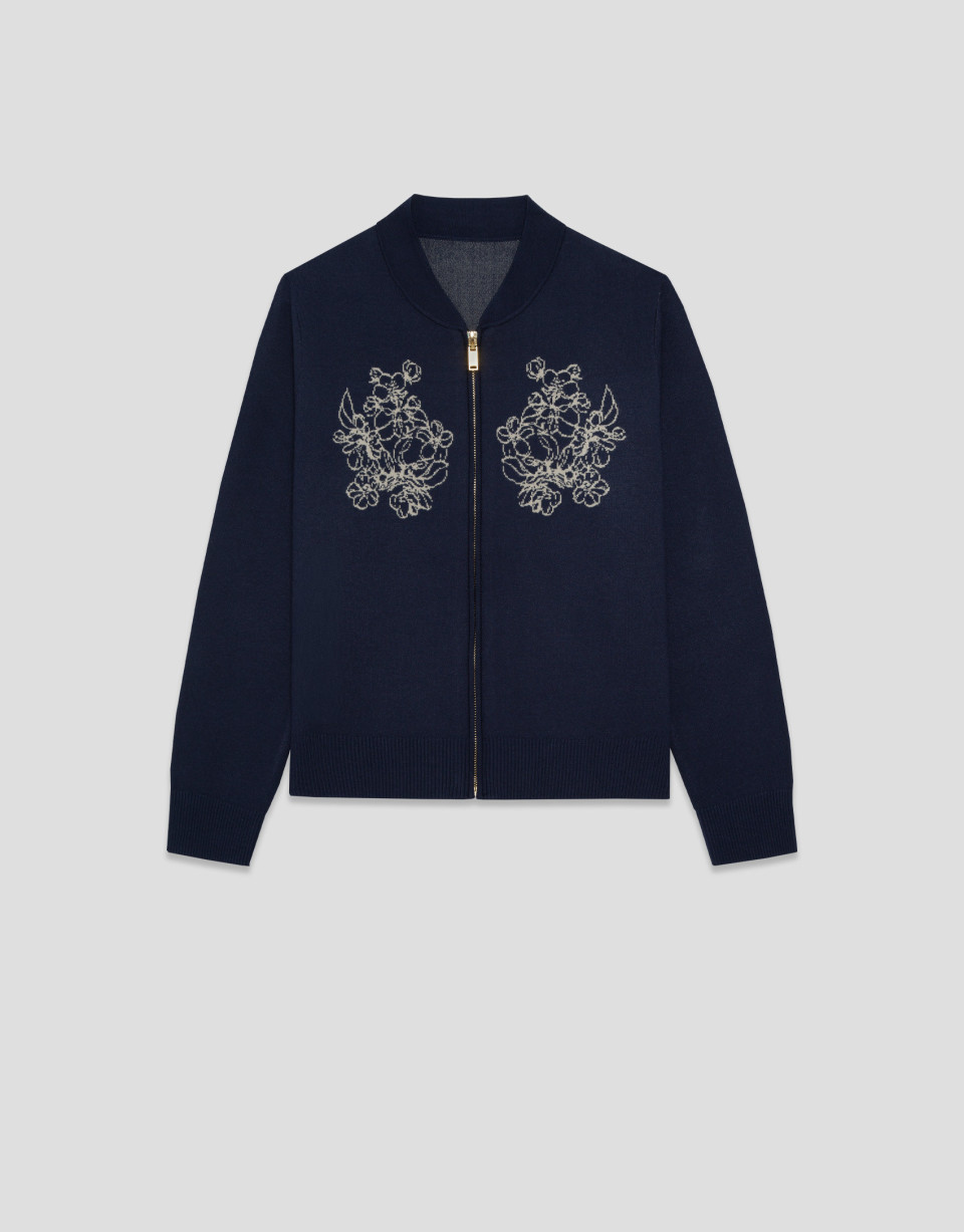 Chaqueta cremallera punto jacquard azul ... | Roberto Verino
