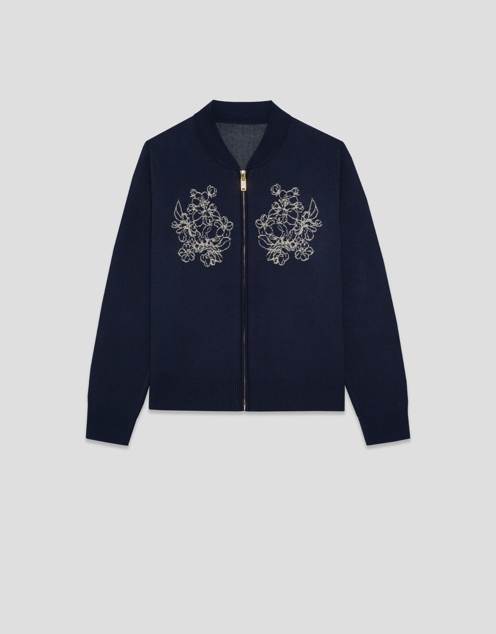 Chaqueta cremallera punto jacquard azul ... | Roberto Verino