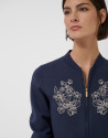 Navy blue jacquard knit zipper jacket with ... | Roberto Verino