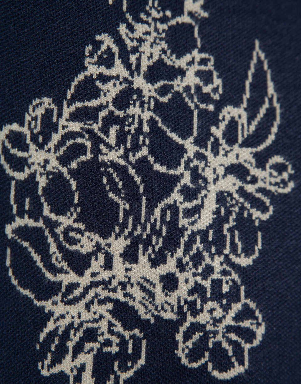 Navy blue jacquard knit zipper jacket with ... | Roberto Verino