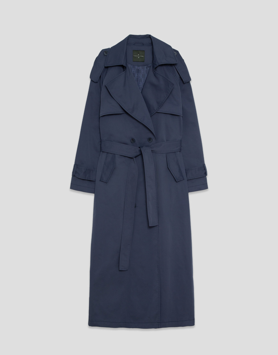 Gray blue long trench coat - Mujer - AW2026 | Roberto Verino