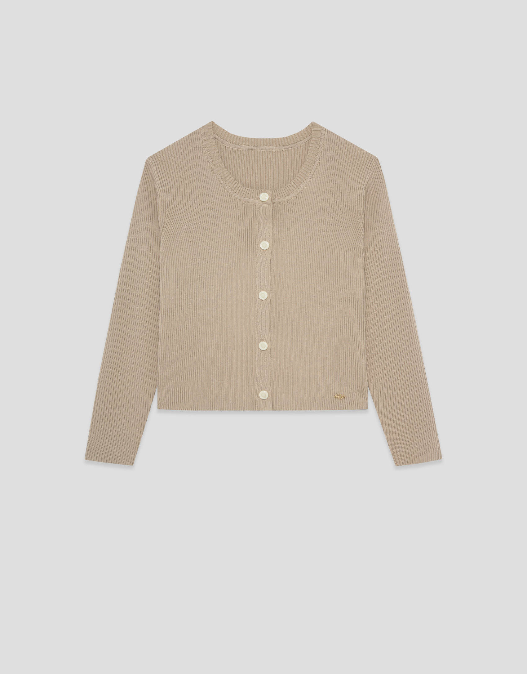 Short fitted beige knit cardigan - Mujer | Roberto Verino