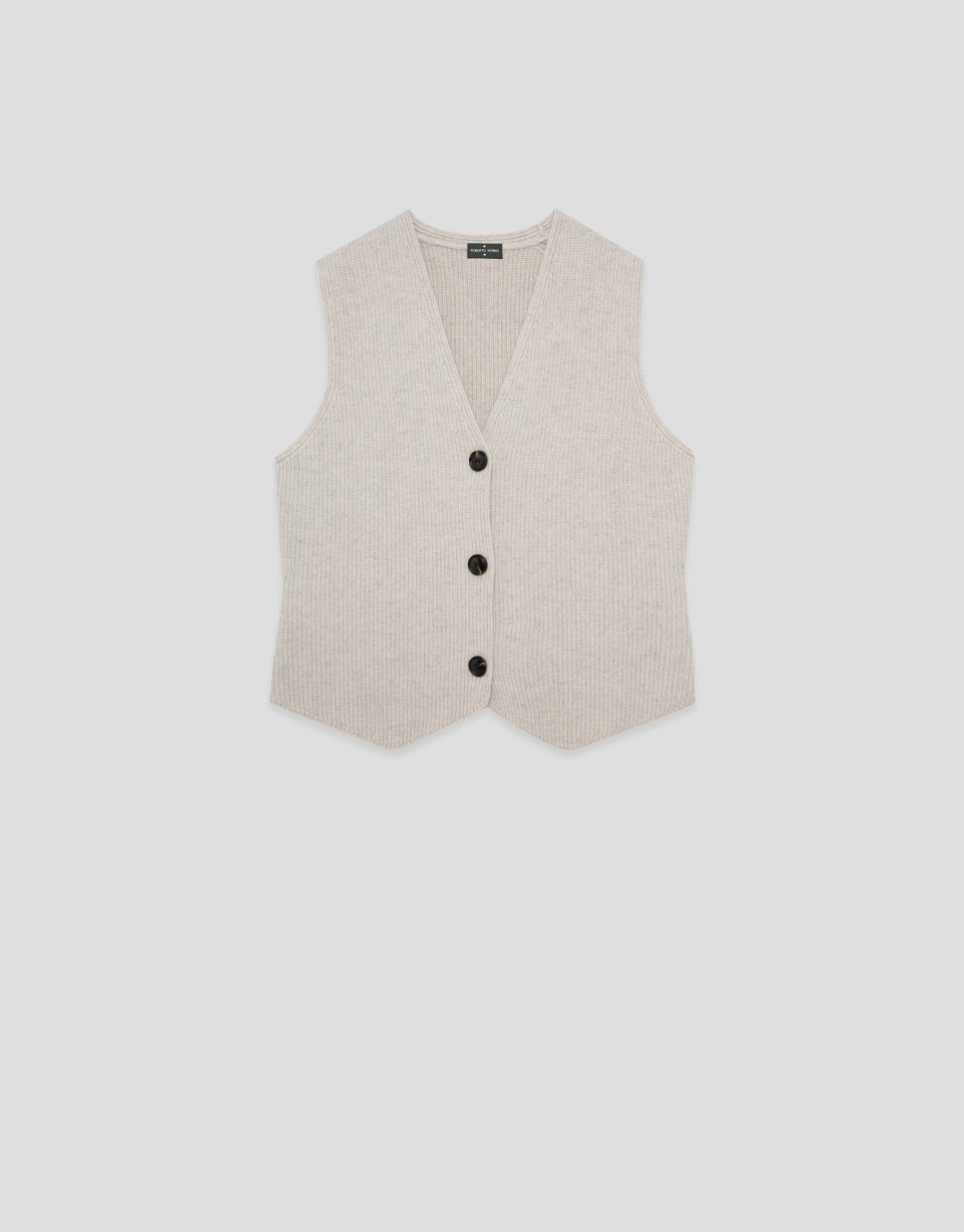 Chaleco punto medio beige - Mujer - OI2026 | Roberto Verino