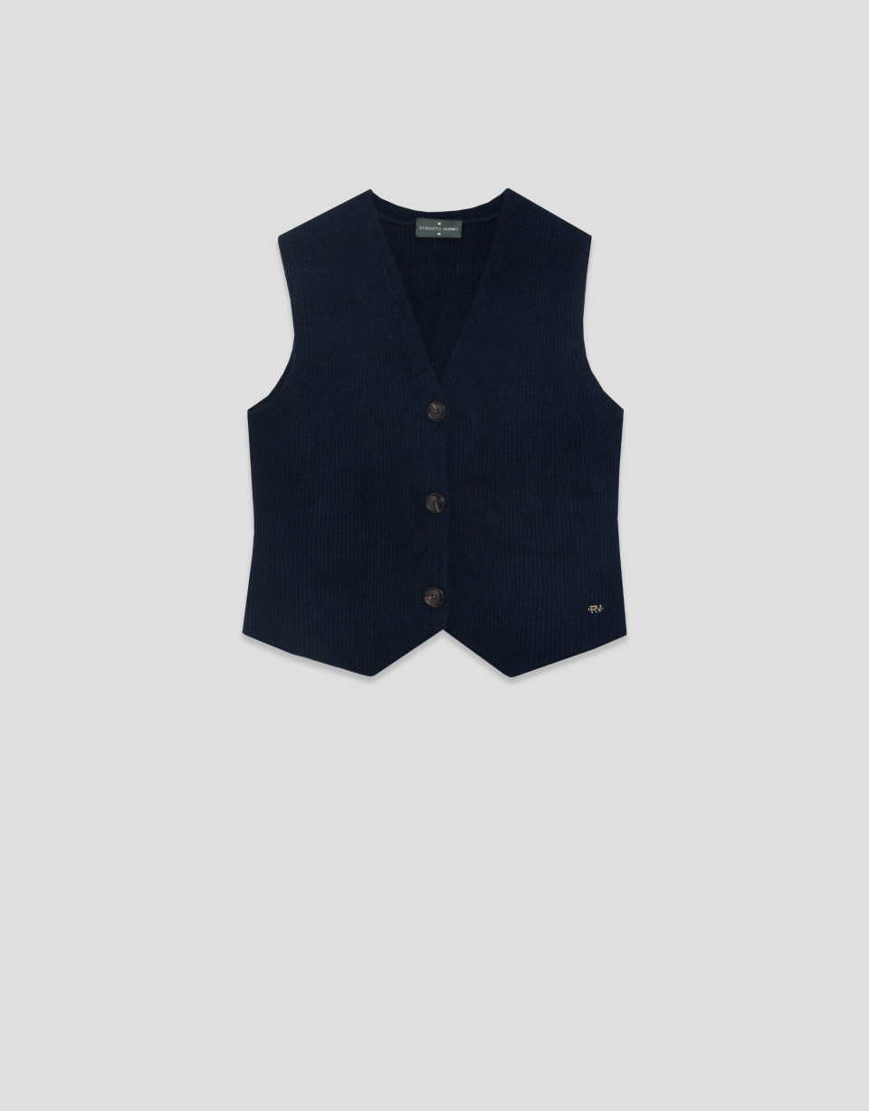 Medium navy blue knitted vest - Mujer - AW2026 | Roberto Verino