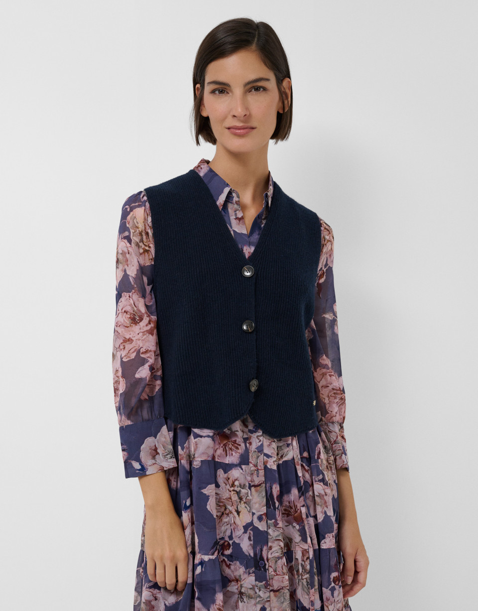 Medium navy blue knitted vest - Mujer - AW2026 | Roberto Verino