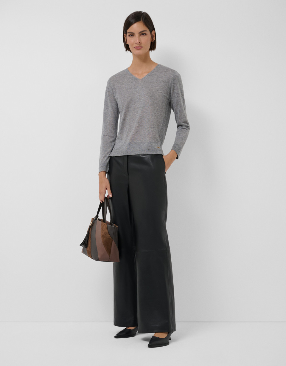 Jersey escote pico punto fino gris - Mujer | Roberto Verino