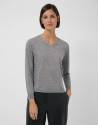 Gray fine knit V-neck sweater - Mujer - AW2026 | Roberto Verino
