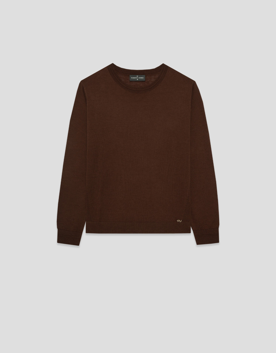 Brown knitted round neck sweater - Mujer | Roberto Verino