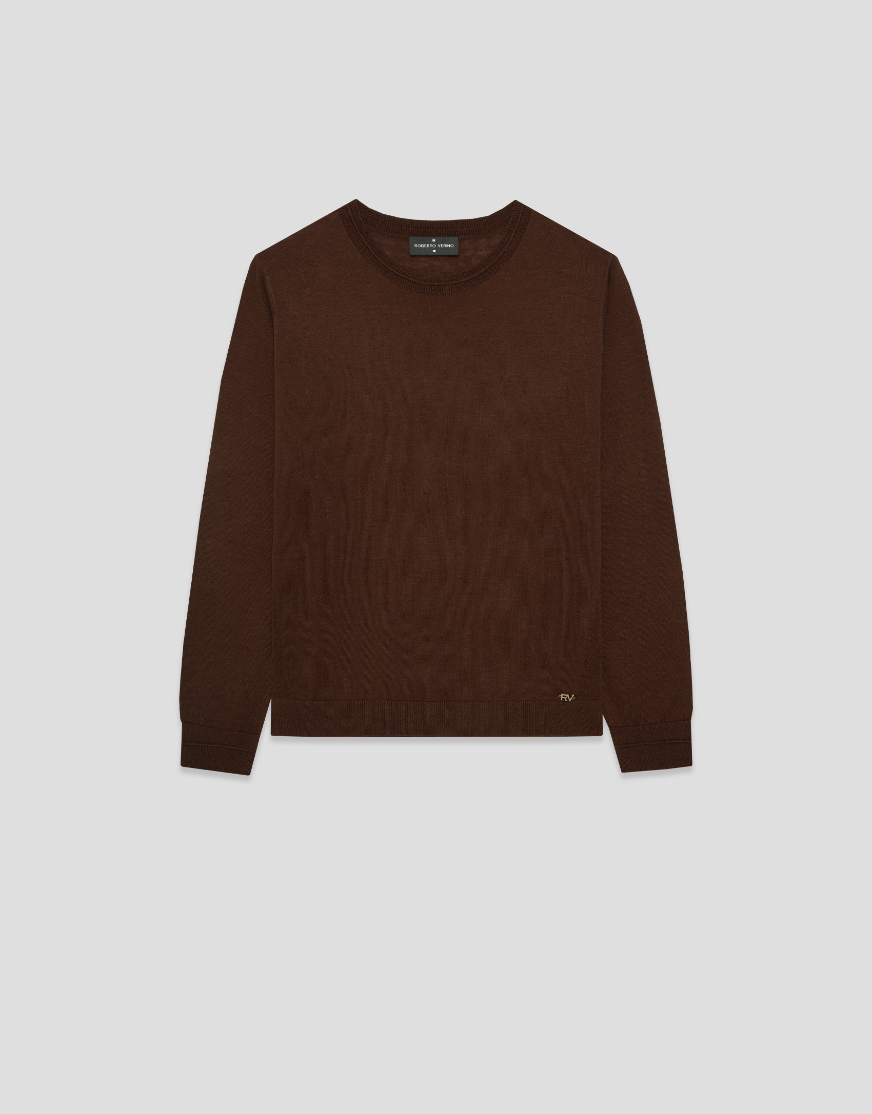 Brown knitted round neck sweater - Mujer | Roberto Verino
