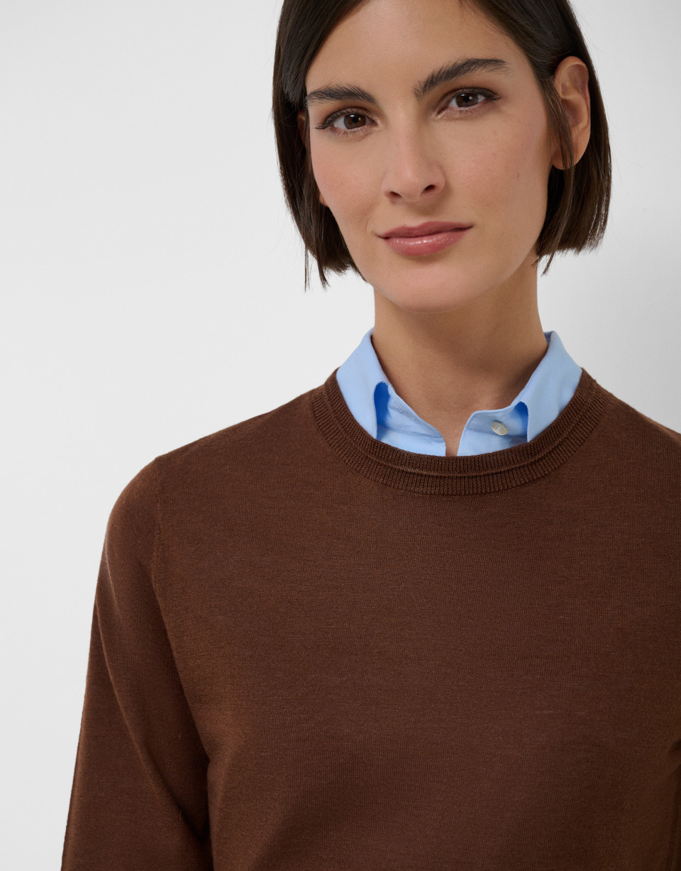 Jersey escote redondo punto marrón - Mujer | Roberto Verino