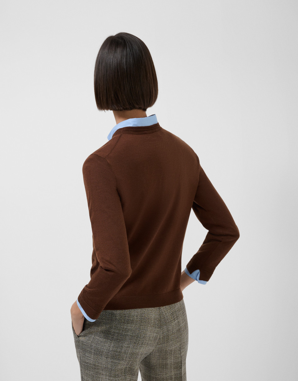 Jersey escote redondo punto marrón - Mujer | Roberto Verino