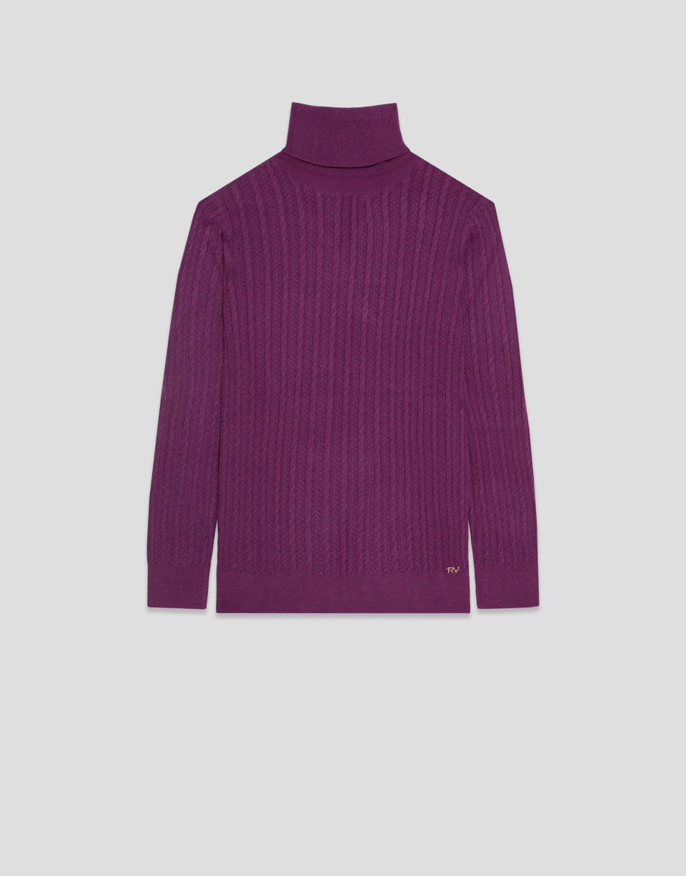 High neck sweater with eights and mauve ... | Roberto Verino