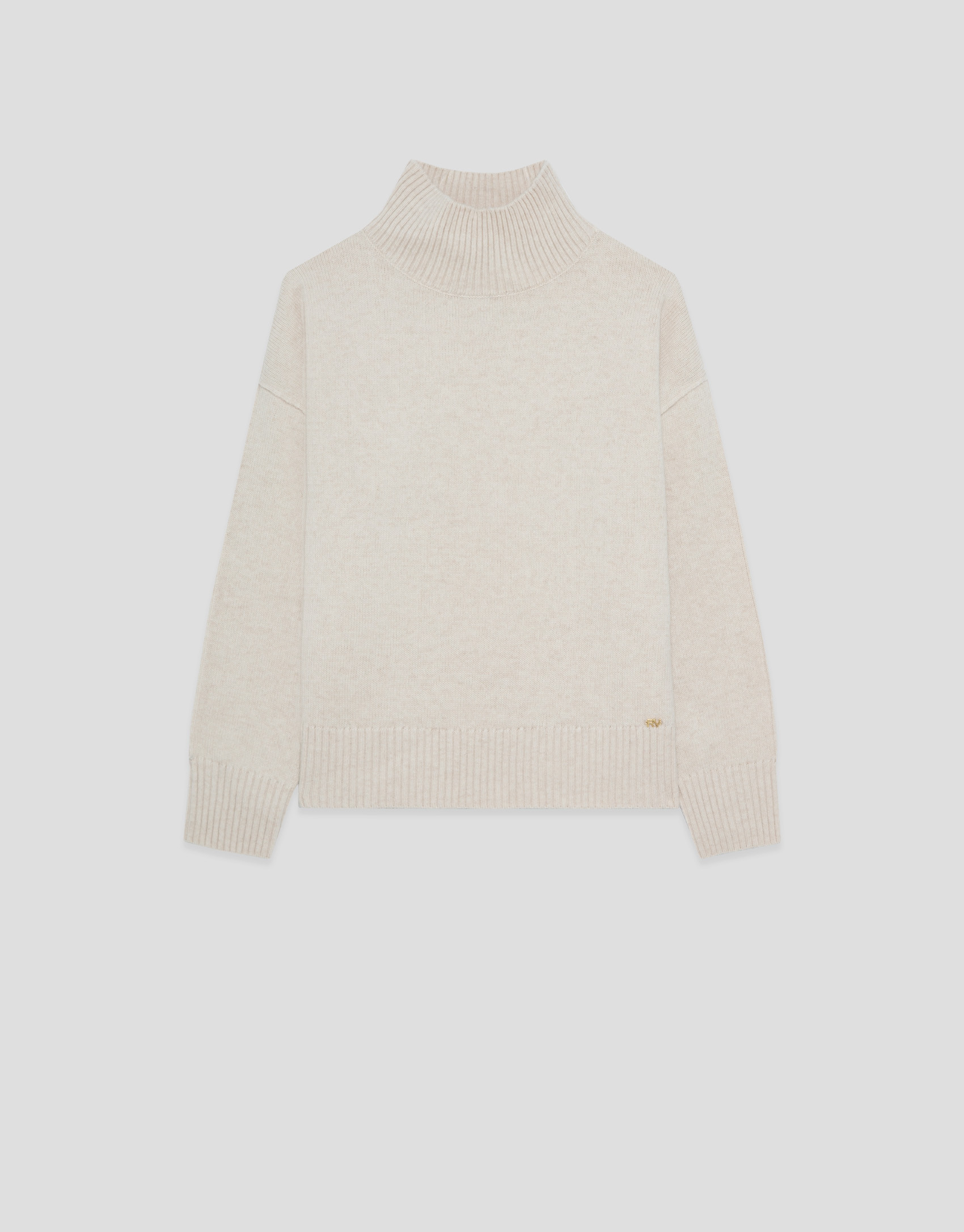 Ecru oversized high neck knitted sweater | Roberto Verino