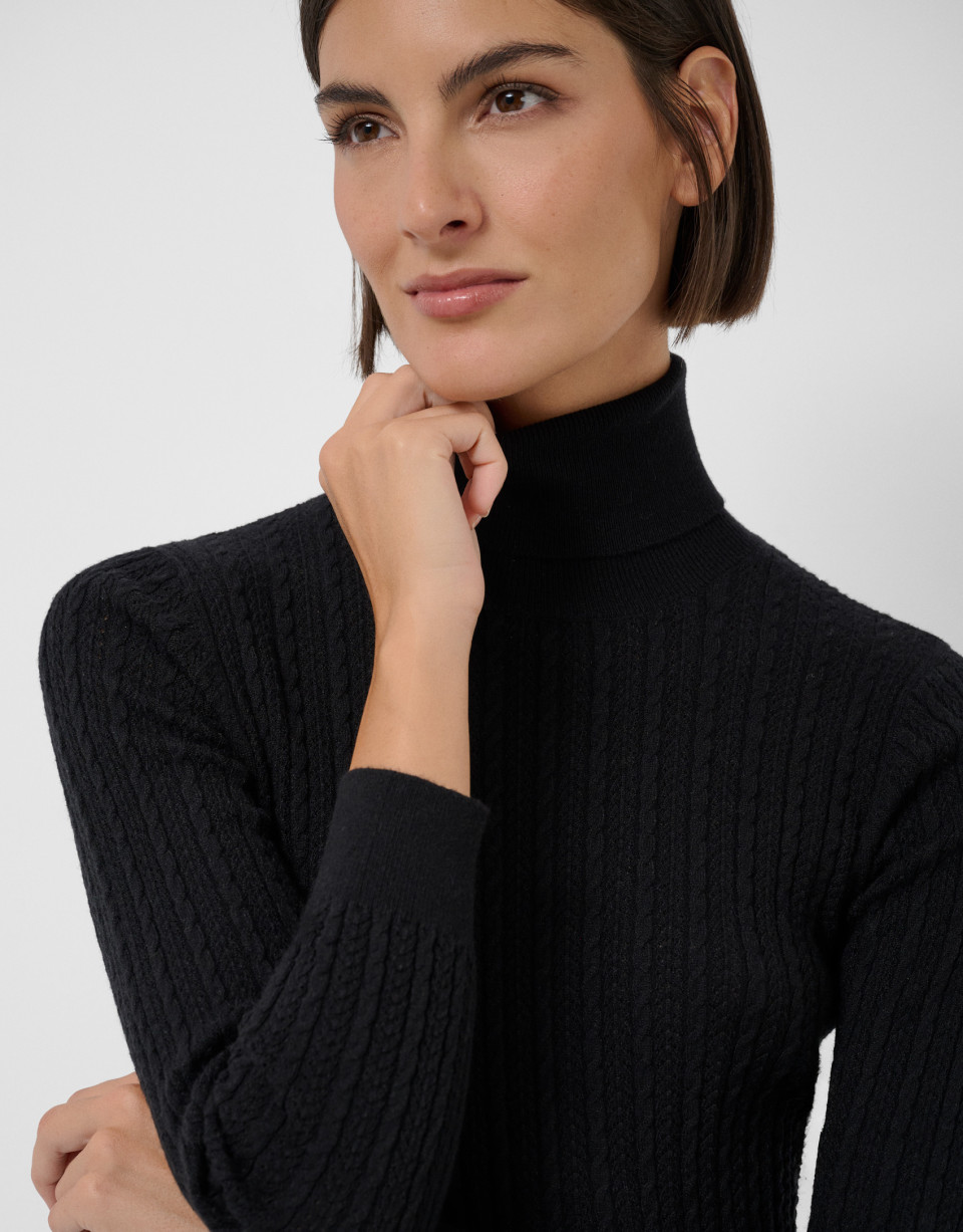 Black high-neck cable knit sweater - Mujer | Roberto Verino