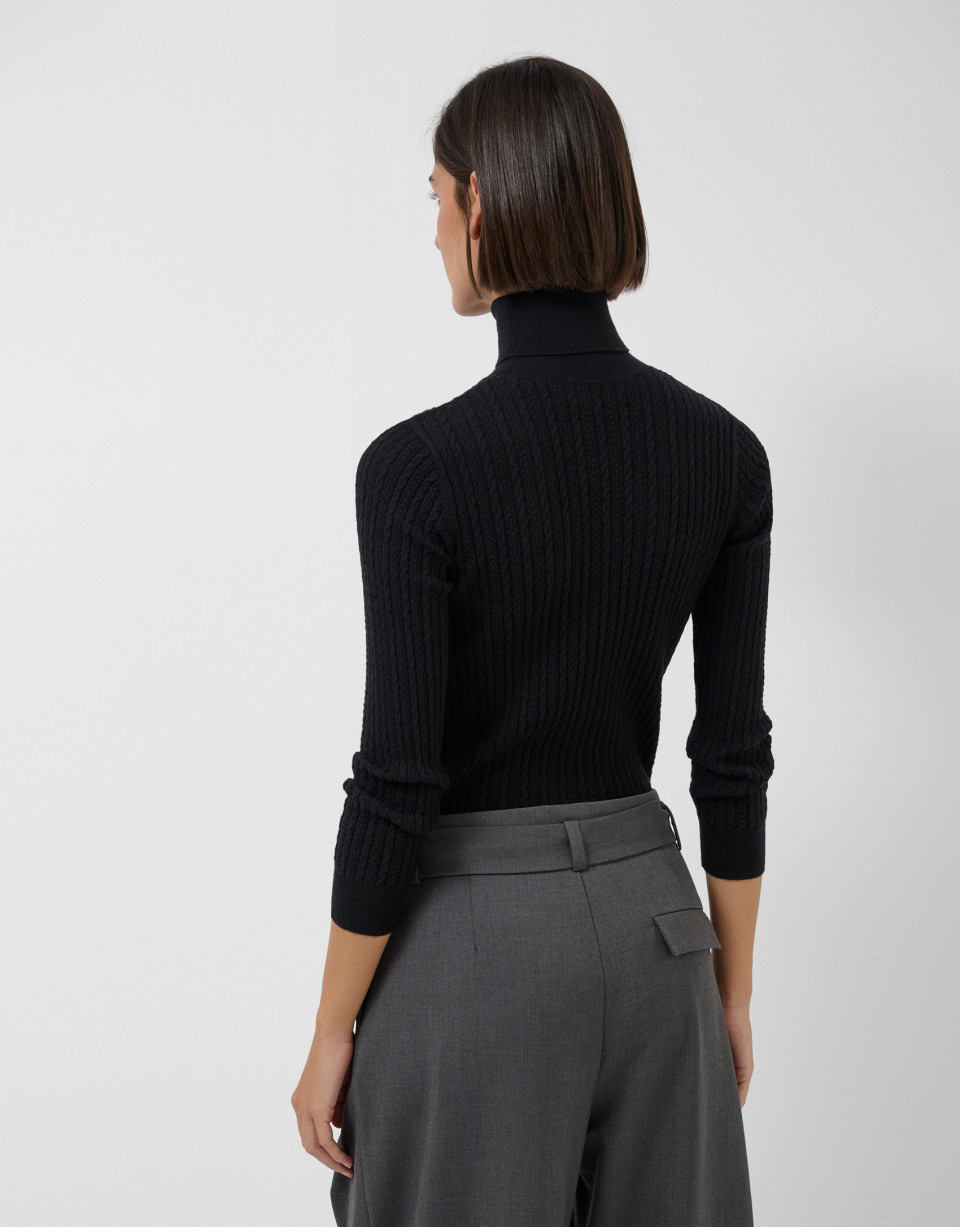 Black high-neck cable knit sweater - Mujer | Roberto Verino
