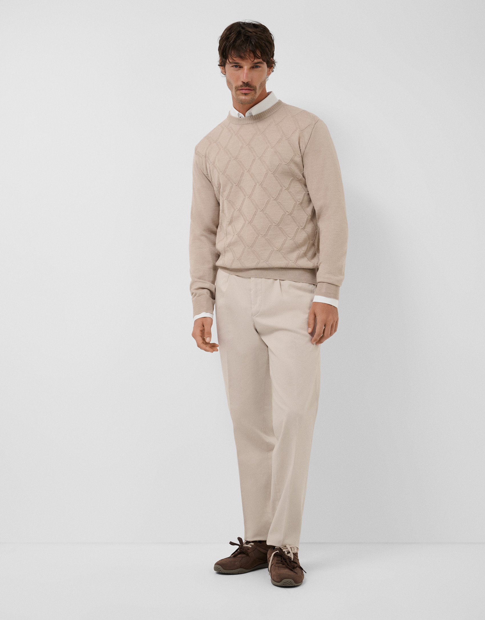 Sand embossed rhombus sweater - Hombre - AW2026 | Roberto Verino