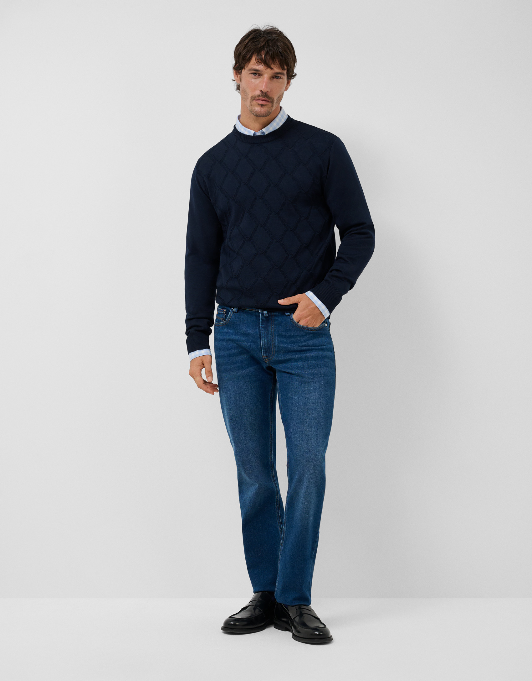 Navy embossed rhombus sweater - Hombre - AW2026 | Roberto Verino