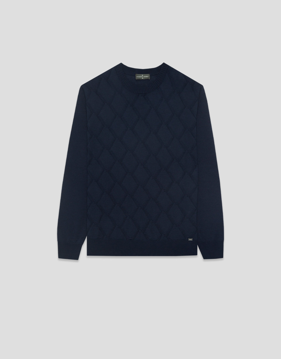 Navy embossed rhombus sweater - Hombre - AW2026 | Roberto Verino