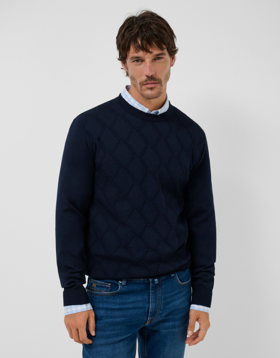 Navy embossed rhombus sweater - Hombre - AW2026 | Roberto Verino
