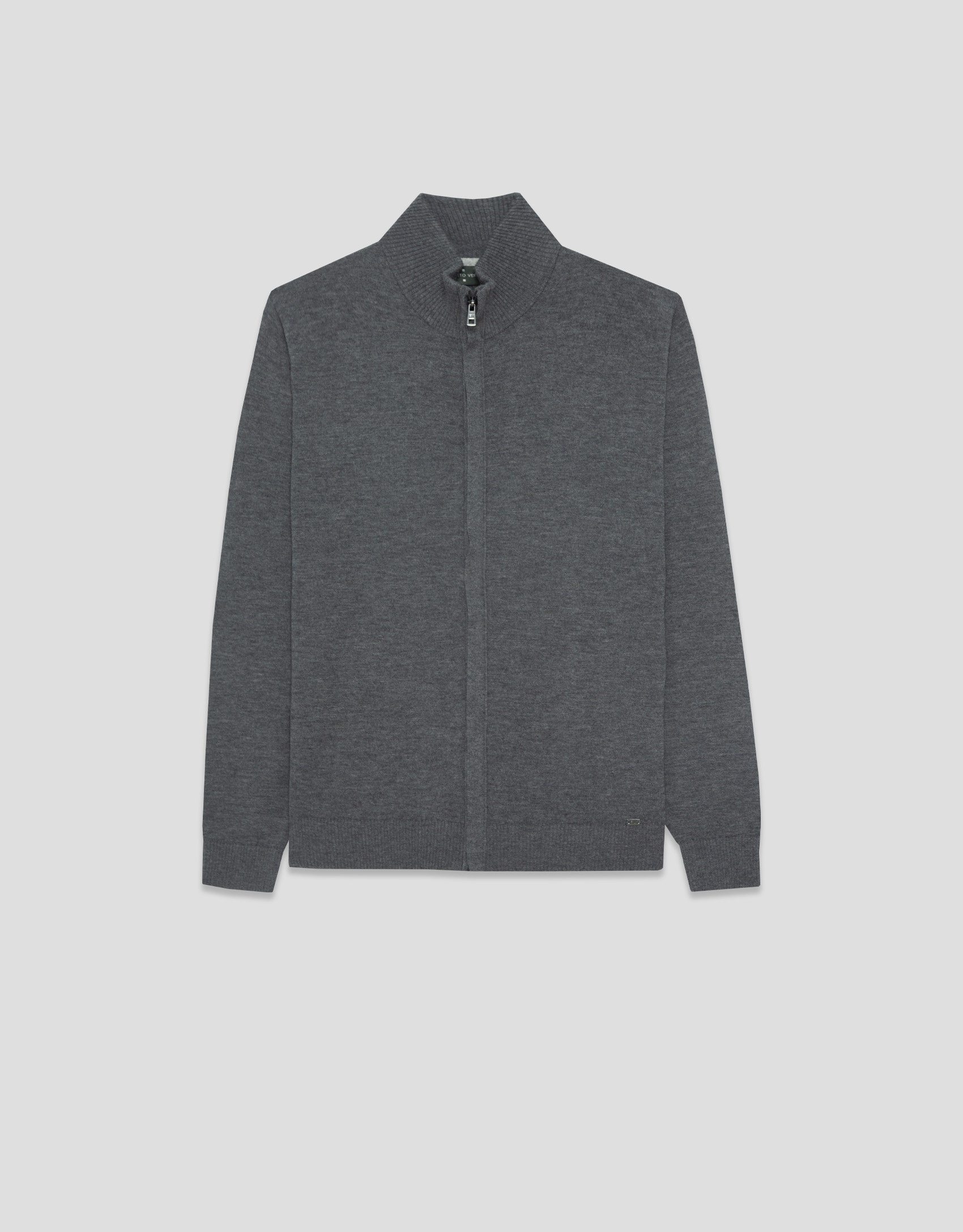 Dark gray high neck plain zipper jacket | Roberto Verino