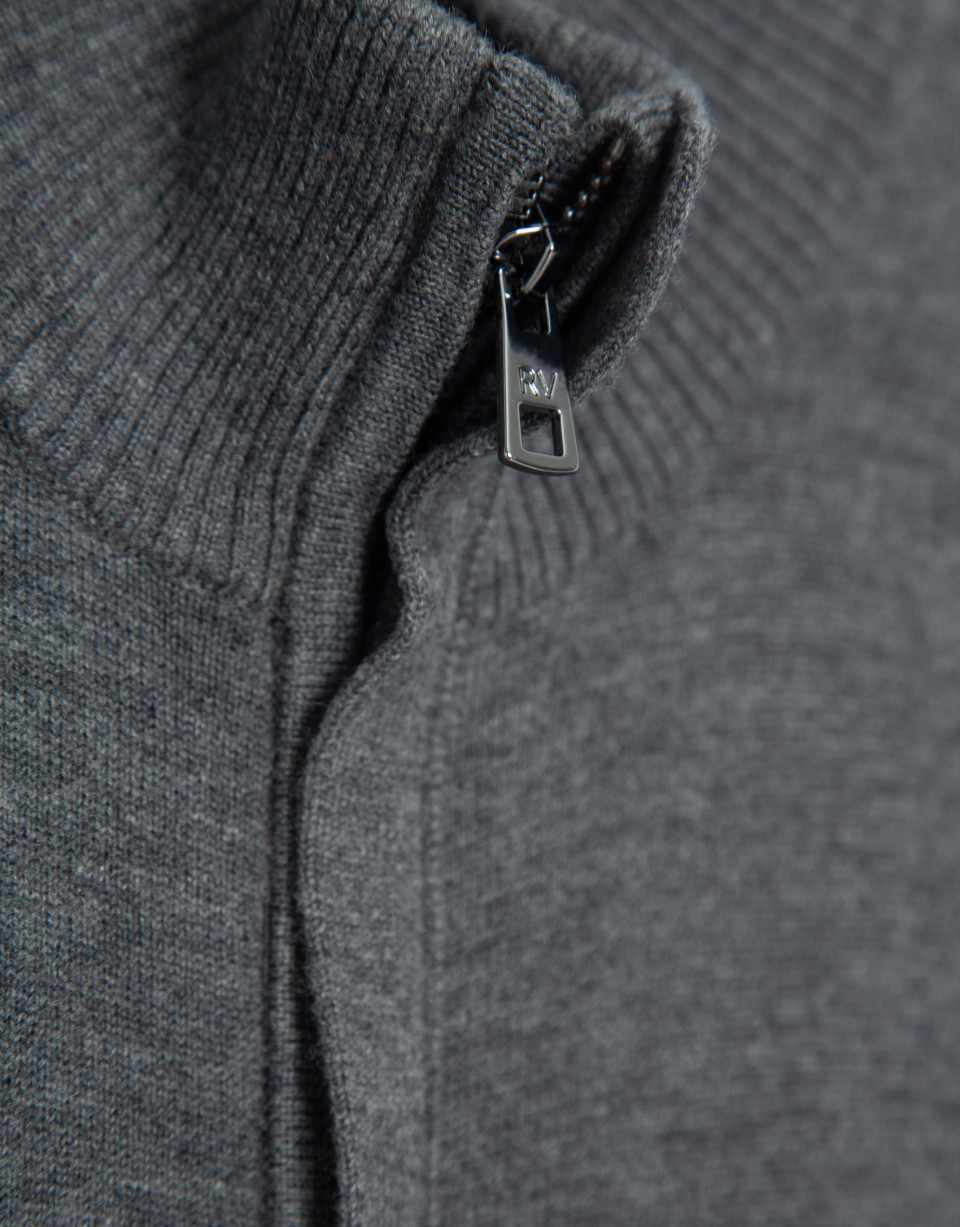 Dark gray high neck plain zipper jacket | Roberto Verino