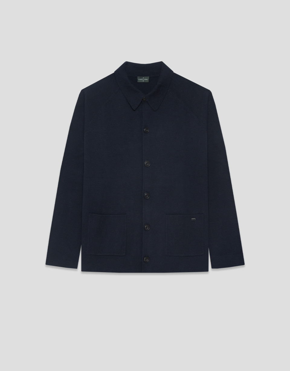 Navy buttoned knit overshirt - Hombre - AW2026 | Roberto Verino