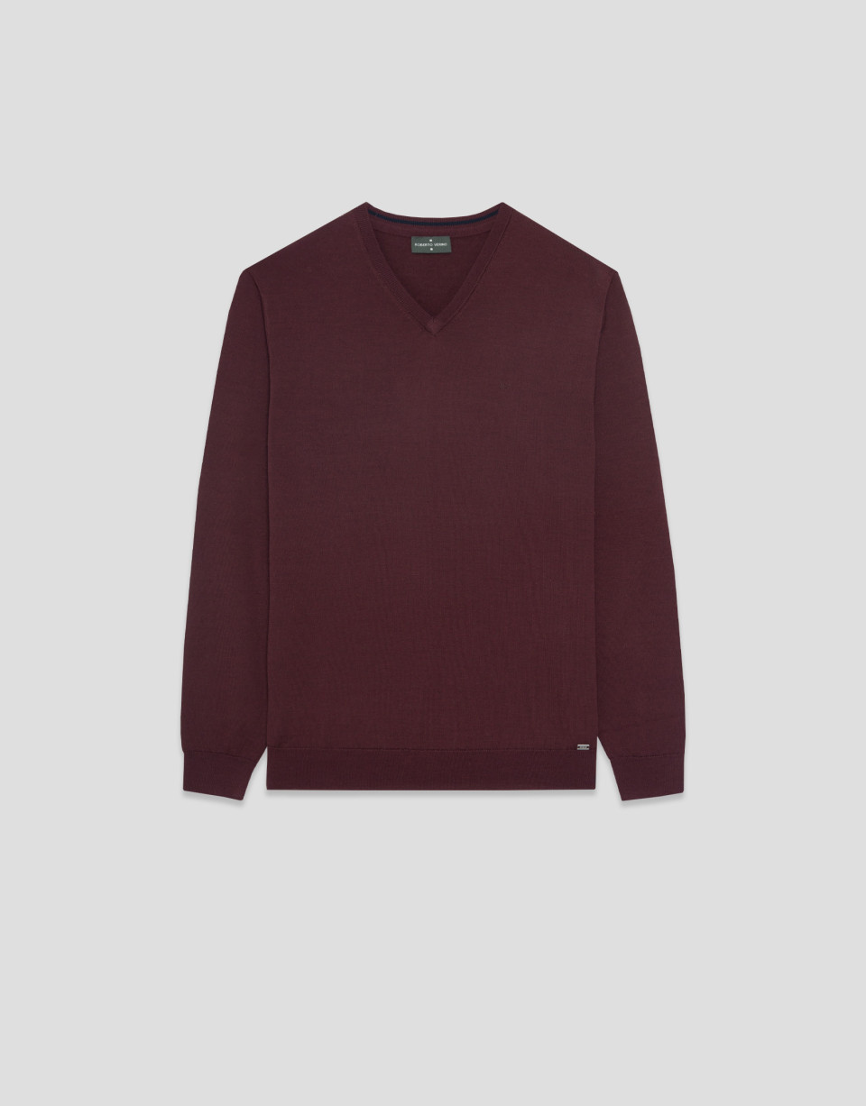 Jersey cuello pico color cereza - Hombre | Roberto Verino