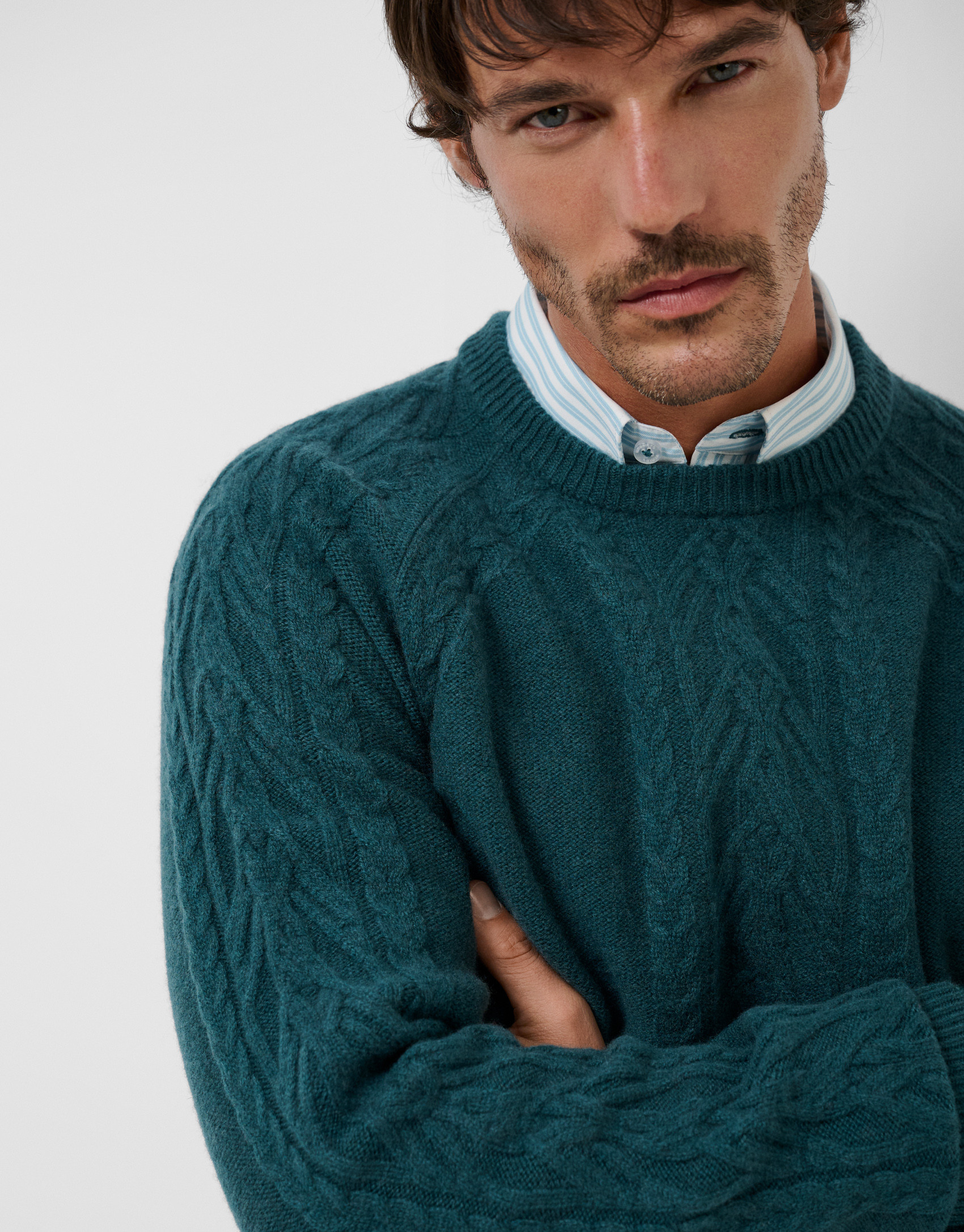 Jersey trenzas verde azulado - Hombre - OI2026 | Roberto Verino