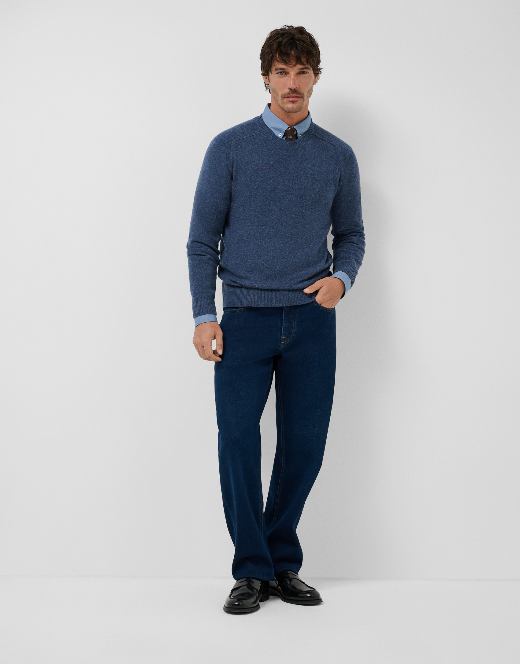 Jersey lana/cashmere azul medio - Hombre | Roberto Verino