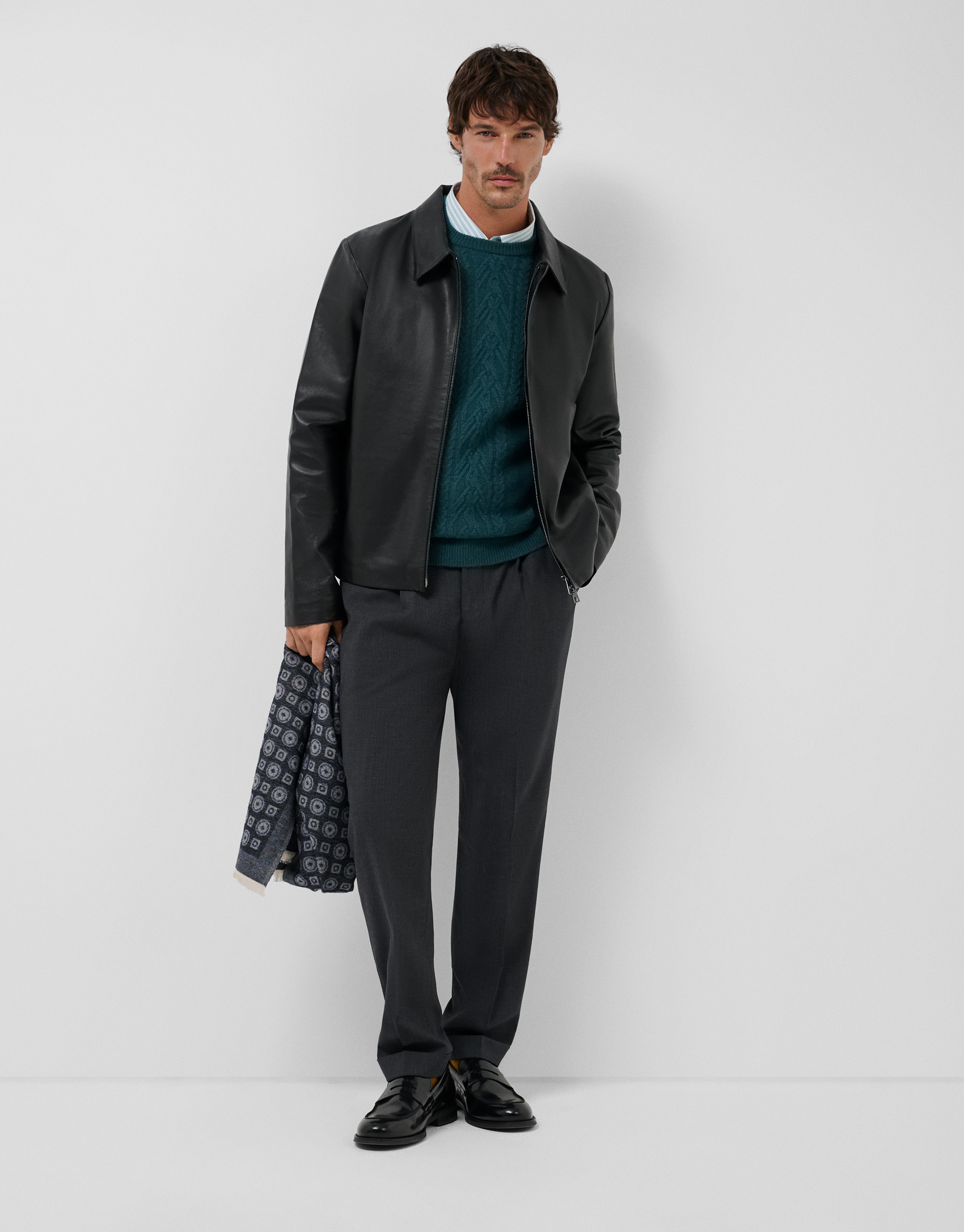 Cazadora piel negra cuello camisero - Hombre | Roberto Verino