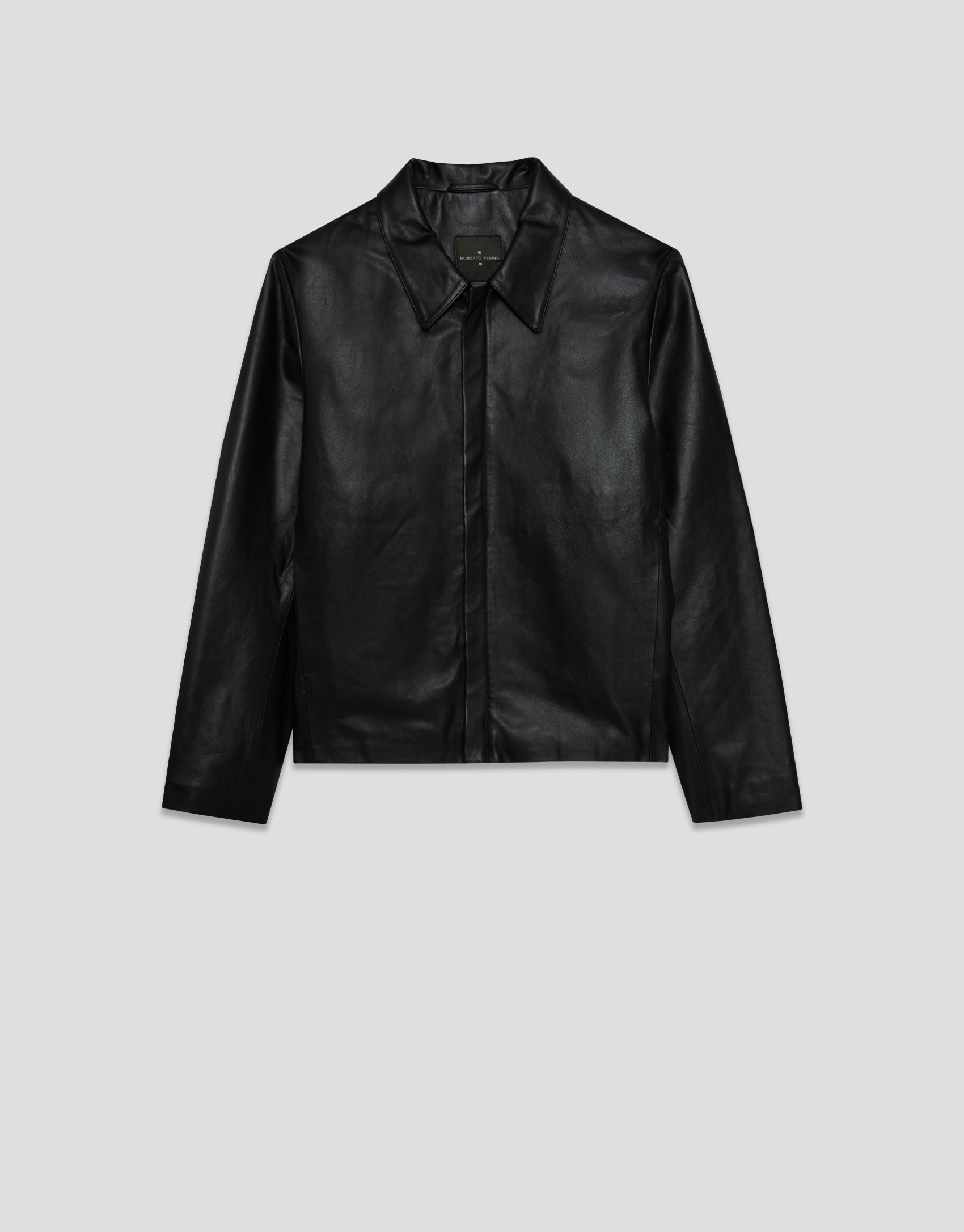 Cazadora piel negra cuello camisero - Hombre | Roberto Verino